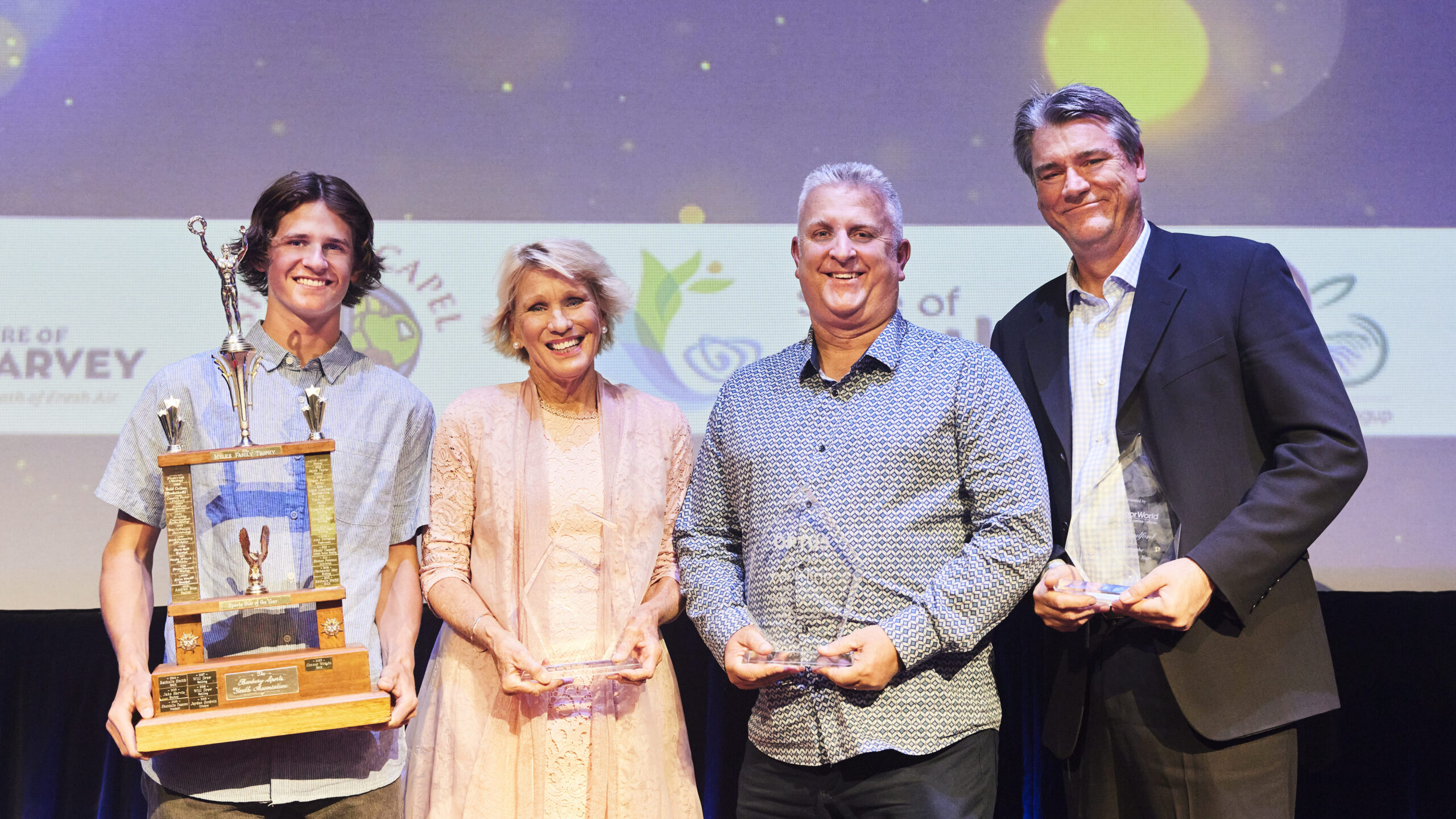 Winners of Bunbury Geographe Sports Awards holding trophies