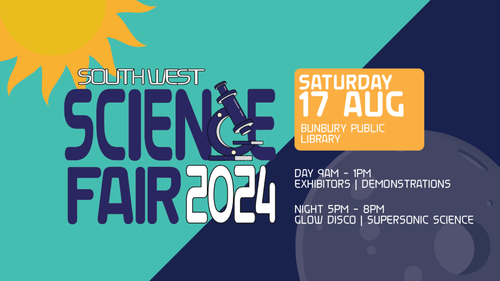 South West Science Fair 2024 promotional poster including date, time, location and event details.