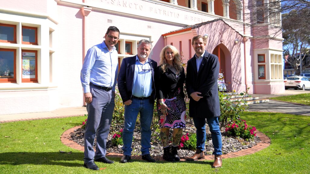 City of Bunbury Chief Executive Officer Alan Ferris, Gnaala Karla Booja Aboriginal Corporation Chief Executive Officer Bruce Jorgensen and Executive Officer to CEO Julie Knipping, with Bunbury Mayor Jaysen Miguel. Picture: City of Bunbury