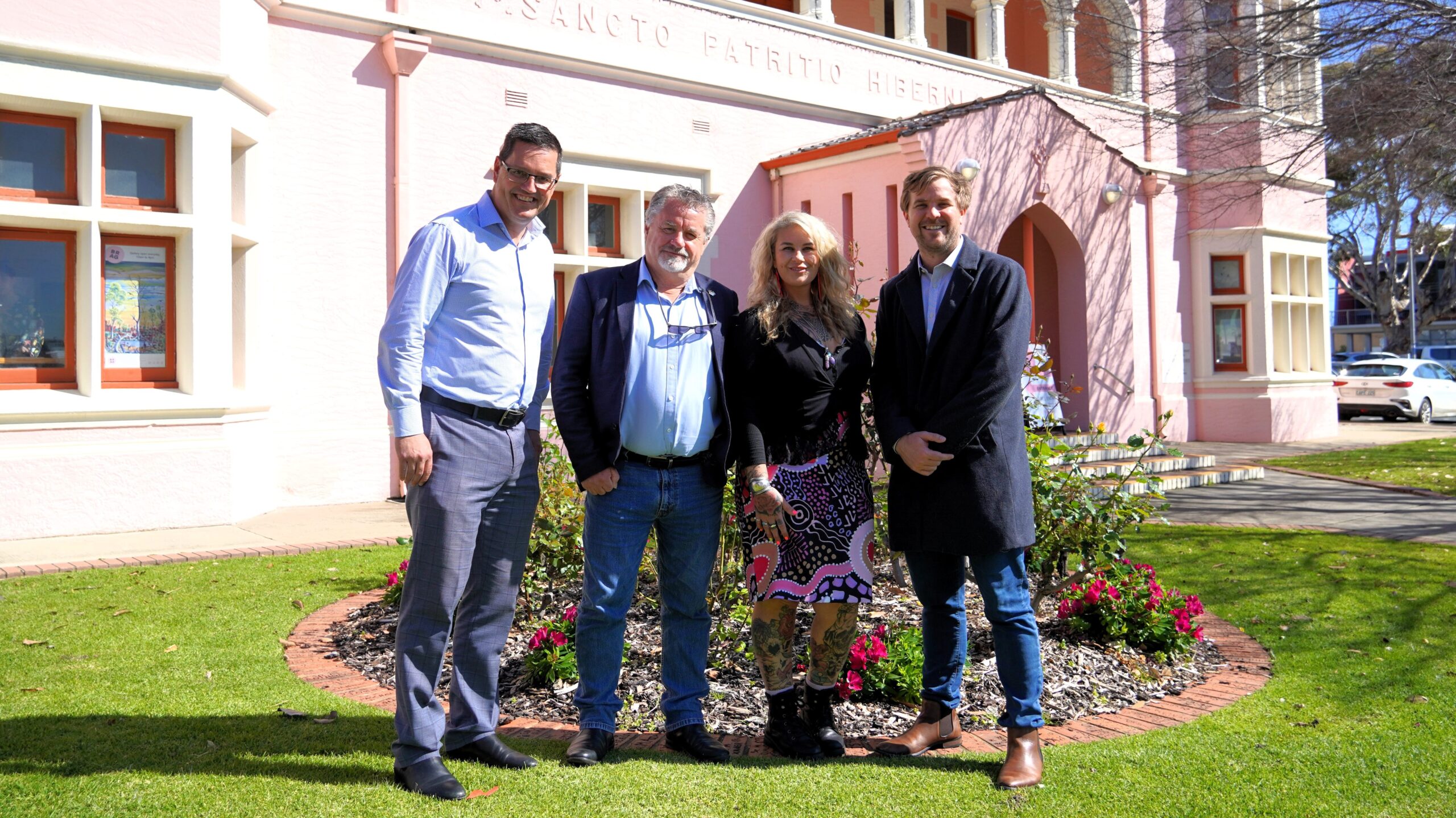 City of Bunbury Chief Executive Officer Alan Ferris, Gnaala Karla Booja Aboriginal Corporation Chief Executive Officer Bruce Jorgensen and Executive Officer to CEO Julie Knipping, with Bunbury Mayor Jaysen Miguel. Picture: City of Bunbury.